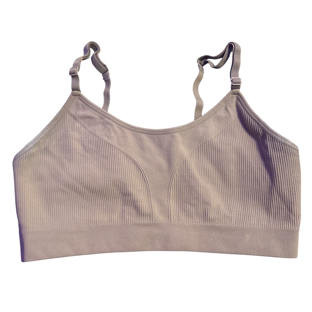 Xersion Seamless Ribbed Wireless Sports Bra Adjustable Straps Light Brown M